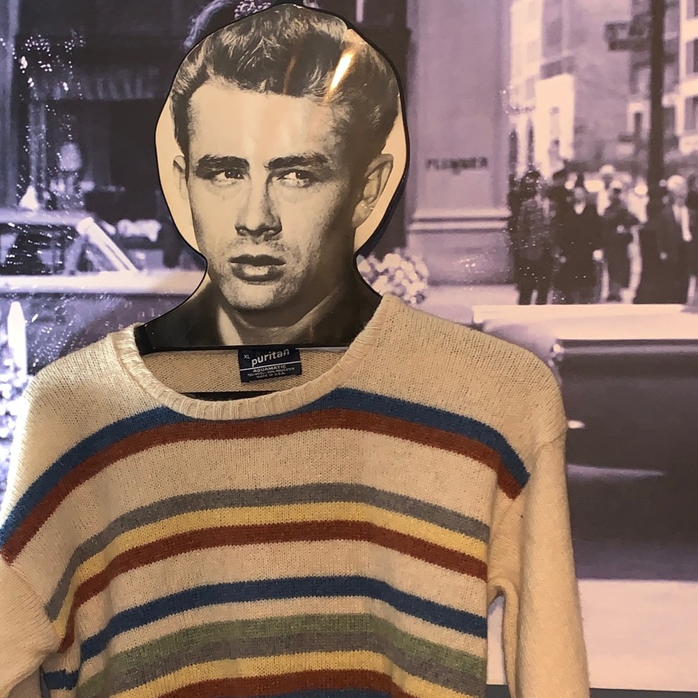 Vintage Wool blend Puritan Men's Cream Sweater with Colorful Stripes EUC